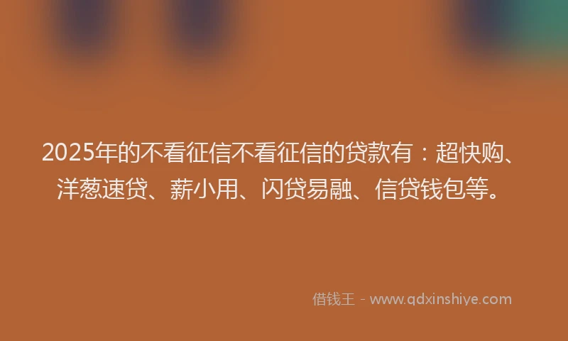 2025年的不看征信不看征信的贷款有：超快购、洋葱速贷、薪小用、闪贷易融、信贷钱包等。