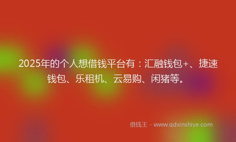 2025年的个人想借钱平台有：汇融钱包+、捷速钱包、乐租机、云易购、闲猪等。