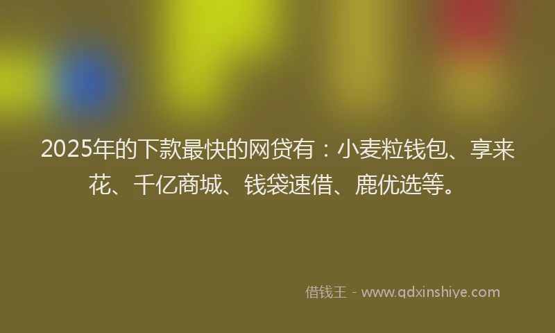 2025年的下款最快的网贷有：小麦粒钱包、享来花、千亿商城、钱袋速借、鹿优选等。
