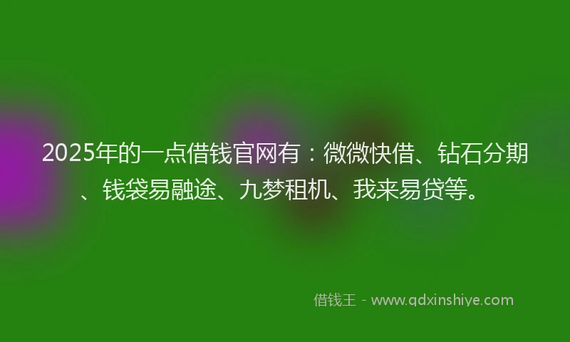 2025年的一点借钱官网有：微微快借、钻石分期、钱袋易融途、九梦租机、我来易贷等。