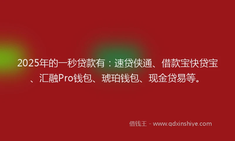 2025年的一秒贷款有：速贷侠通、借款宝快贷宝、汇融Pro钱包、琥珀钱包、现金贷易等。