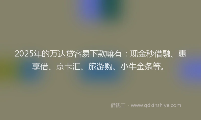 2025年的万达贷容易下款嘛有：现金秒借融、惠享借、京卡汇、旅游购、小牛金条等。