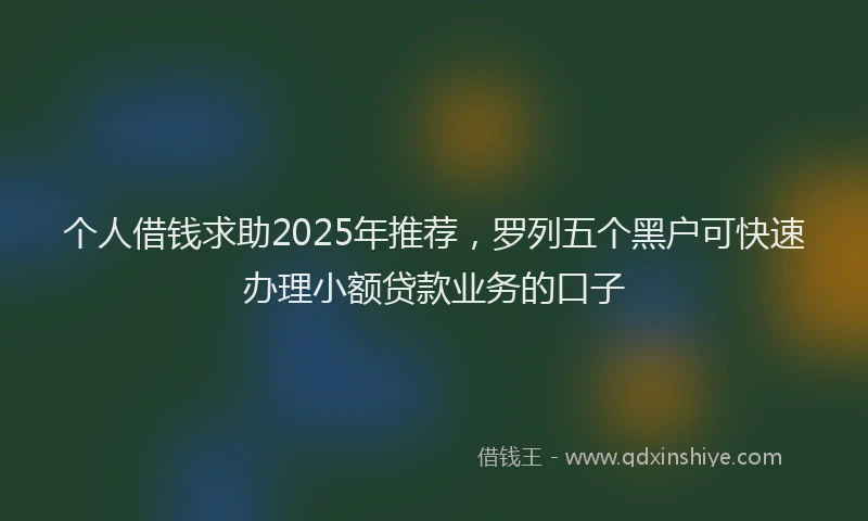 个人借钱求助2025年推荐，罗列五个黑户可快速办理小额贷款业务的口子
