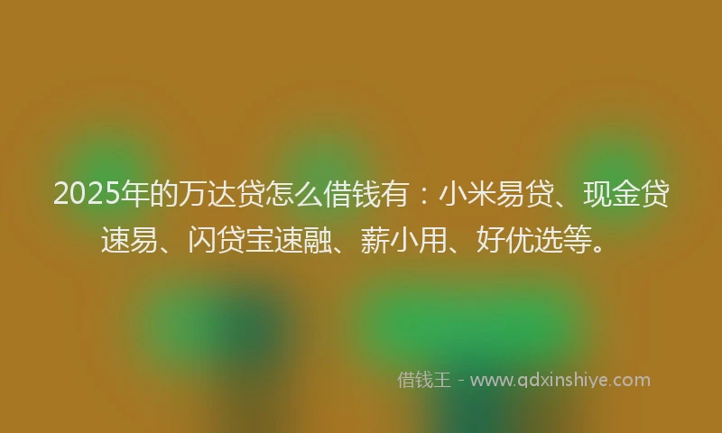 2025年的万达贷怎么借钱有：小米易贷、现金贷速易、闪贷宝速融、薪小用、好优选等。