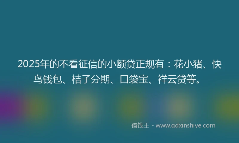 2025年的不看征信的小额贷正规有：花小猪、快鸟钱包、桔子分期、口袋宝、祥云贷等。
