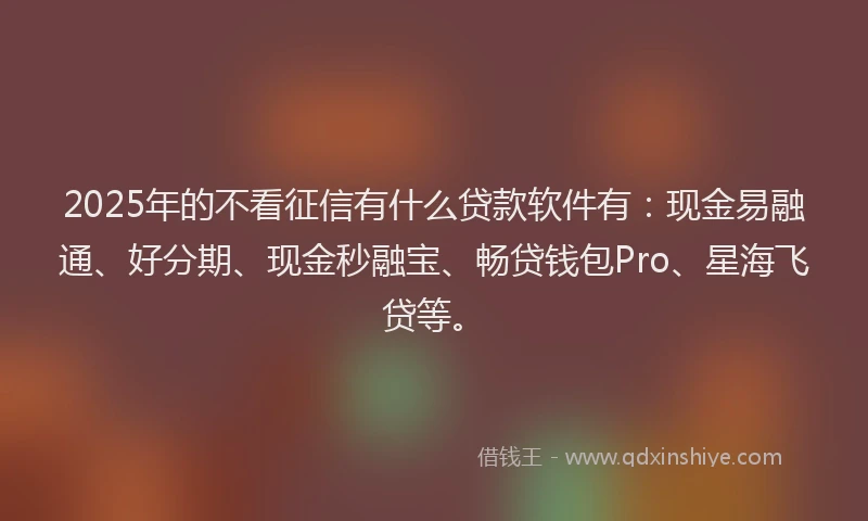 2025年的不看征信有什么贷款软件有：现金易融通、好分期、现金秒融宝、畅贷钱包Pro、星海飞贷等。
