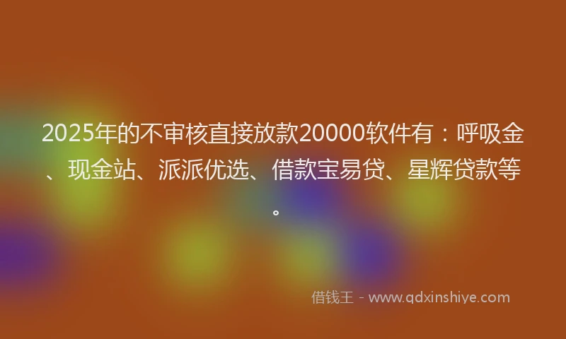 2025年的不审核直接放款20000软件有：呼吸金、现金站、派派优选、借款宝易贷、星辉贷款等。