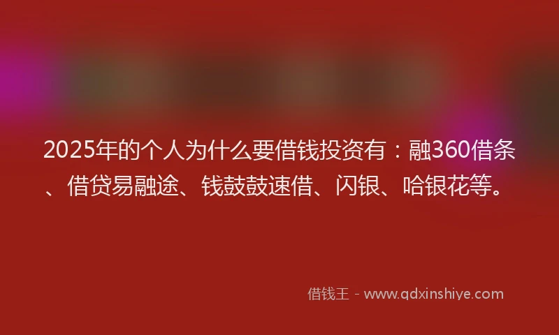 2025年的个人为什么要借钱投资有：融360借条、借贷易融途、钱鼓鼓速借、闪银、哈银花等。