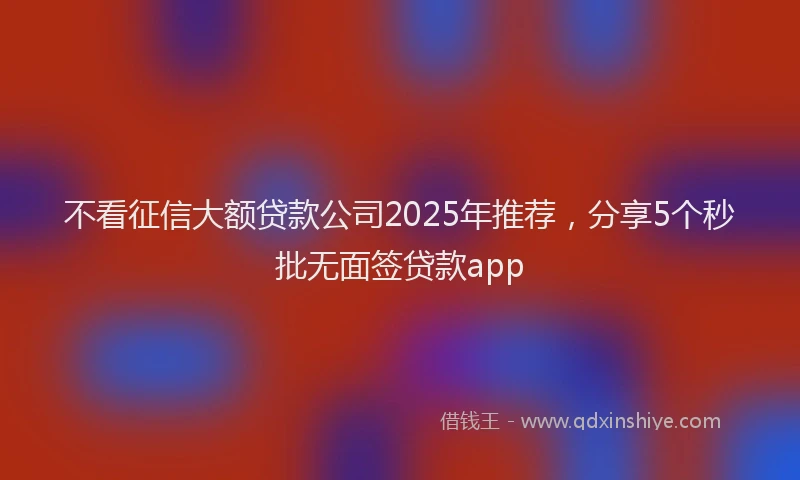 不看征信大额贷款公司2025年推荐，分享5个秒批无面签贷款app