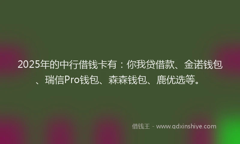 2025年的中行借钱卡有：你我贷借款、金诺钱包、瑞信Pro钱包、森森钱包、鹿优选等。