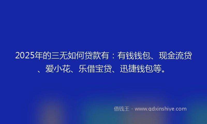 2025年的三无如何贷款有：有钱钱包、现金流贷、爱小花、乐借宝贷、迅捷钱包等。