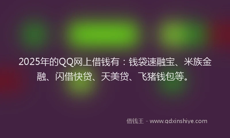 2025年的QQ网上借钱有：钱袋速融宝、米族金融、闪借快贷、天美贷、飞猪钱包等。