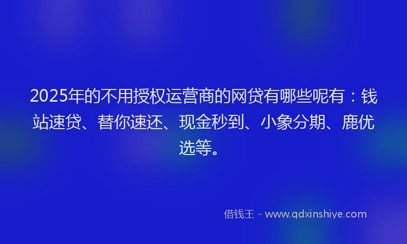 2025年的不用授权运营商的网贷有哪些呢有：钱站速贷、替你速还、现金秒到、小象分期、鹿优选等。