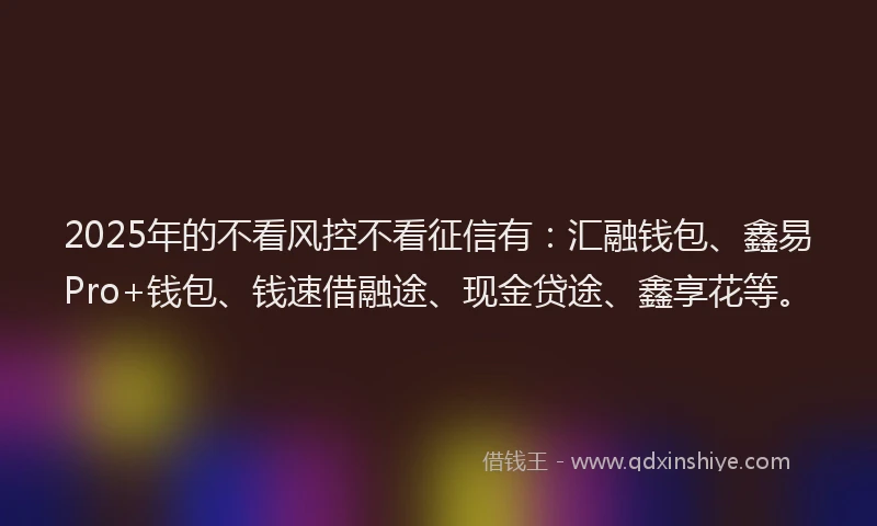 2025年的不看风控不看征信有：汇融钱包、鑫易Pro+钱包、钱速借融途、现金贷途、鑫享花等。