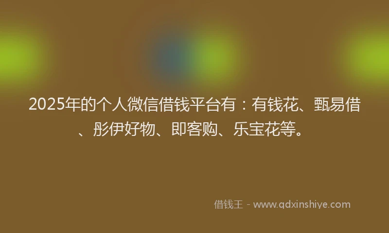 2025年的个人微信借钱平台有：有钱花、甄易借、彤伊好物、即客购、乐宝花等。