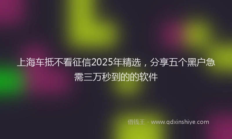 上海车抵不看征信2025年精选，分享五个黑户急需三万秒到的的软件