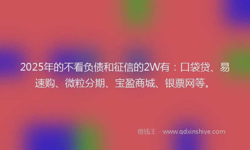 2025年的不看负债和征信的2W有：口袋贷、易速购、微粒分期、宝盈商城、银票网等。