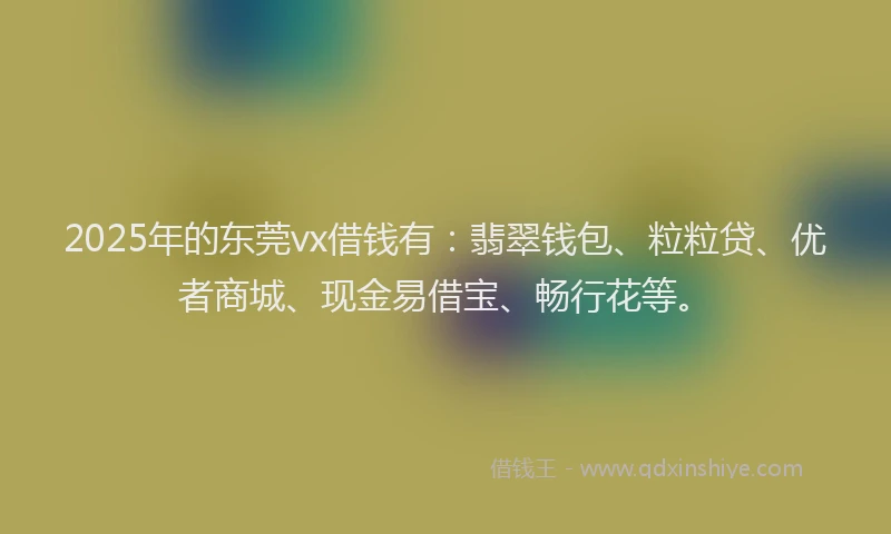 2025年的东莞vx借钱有：翡翠钱包、粒粒贷、优者商城、现金易借宝、畅行花等。