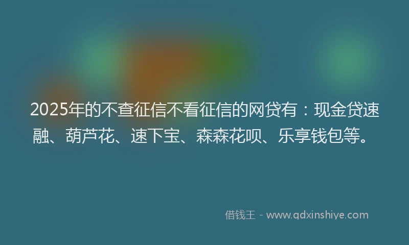 2025年的不查征信不看征信的网贷有：现金贷速融、葫芦花、速下宝、森森花呗、乐享钱包等。