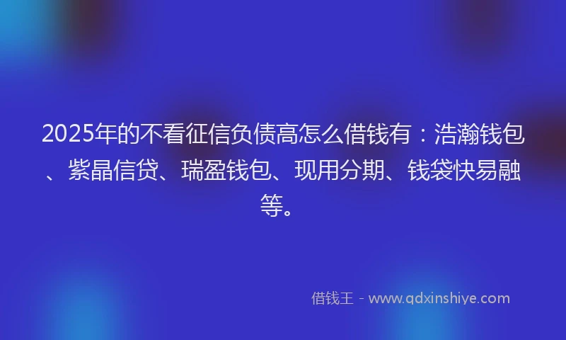 2025年的不看征信负债高怎么借钱有：浩瀚钱包、紫晶信贷、瑞盈钱包、现用分期、钱袋快易融等。