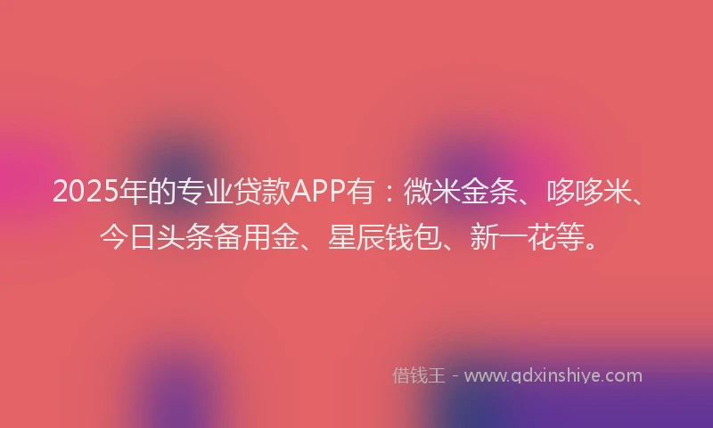 2025年的专业贷款APP有：微米金条、哆哆米、今日头条备用金、星辰钱包、新一花等。