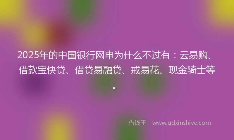 2025年的中国银行网申为什么不过有：云易购、借款宝快贷、借贷易融贷、戒易花、现金骑士等。