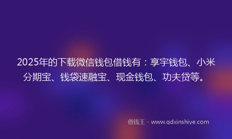 2025年的下载微信钱包借钱有：享宇钱包、小米分期宝、钱袋速融宝、现金钱包、功夫贷等。