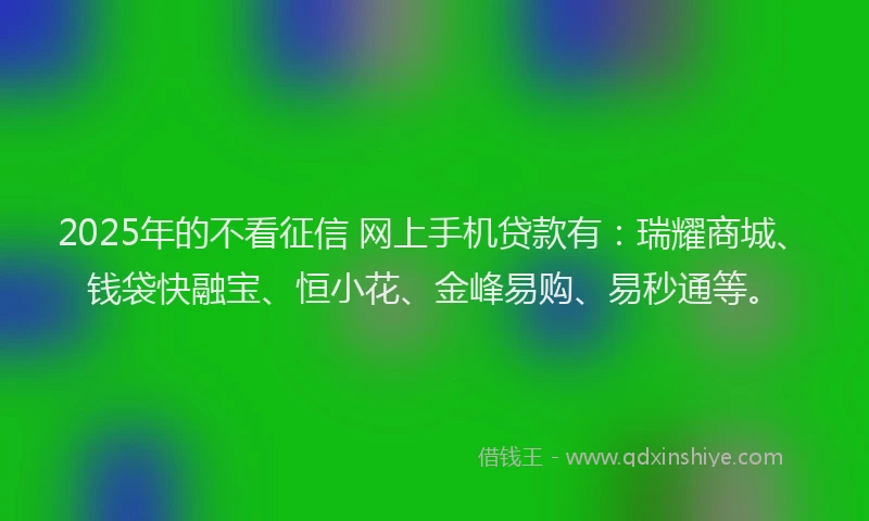 2025年的不看征信 网上手机贷款有：瑞耀商城、钱袋快融宝、恒小花、金峰易购、易秒通等。