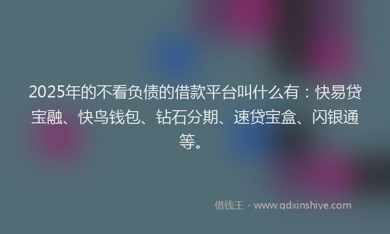2025年的不看负债的借款平台叫什么有：快易贷宝融、快鸟钱包、钻石分期、速贷宝盒、闪银通等。