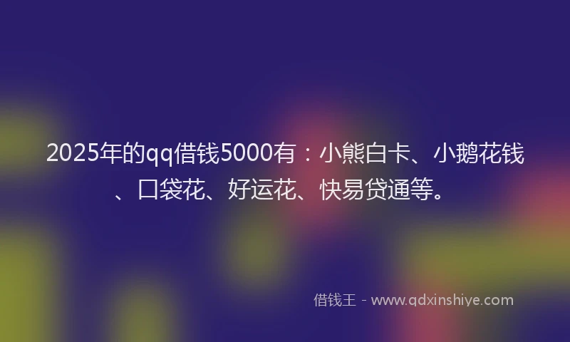 2025年的qq借钱5000有：小熊白卡、小鹅花钱、口袋花、好运花、快易贷通等。