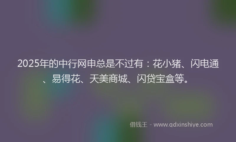 2025年的中行网申总是不过有:花小猪、闪电通、易得花、天美商城、闪贷宝盒等。