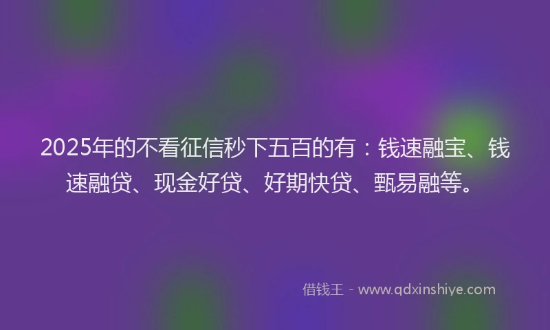 2025年的不看征信秒下五百的有：钱速融宝、钱速融贷、现金好贷、好期快贷、甄易融等。
