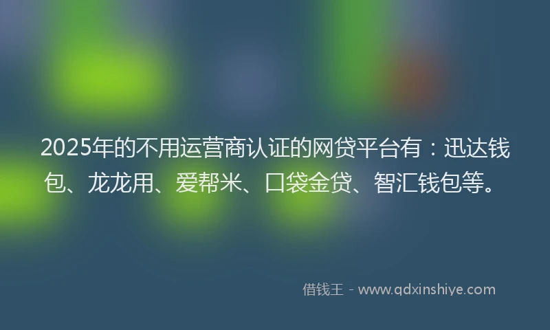 2025年的不用运营商认证的网贷平台有：迅达钱包、龙龙用、爱帮米、口袋金贷、智汇钱包等。