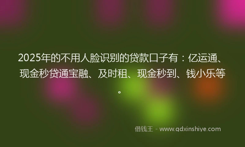 2025年的不用人脸识别的贷款口子有：亿运通、现金秒贷通宝融、及时租、现金秒到、钱小乐等。