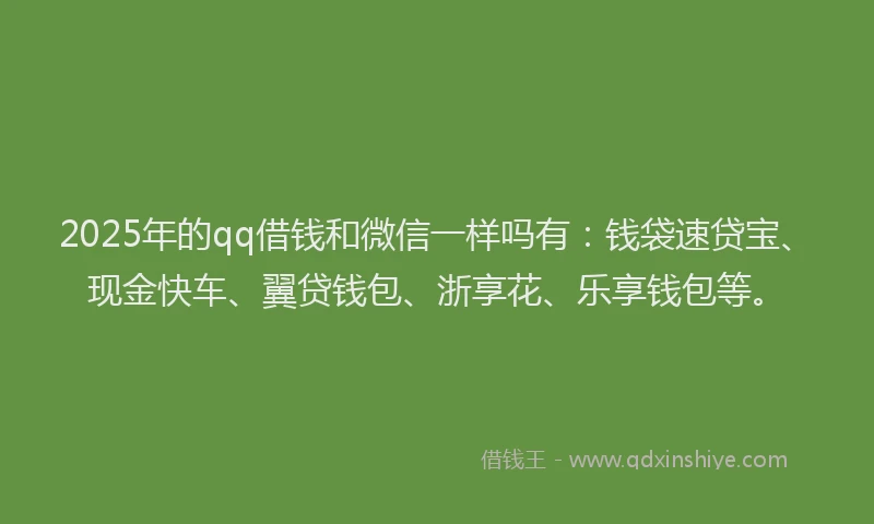 2025年的qq借钱和微信一样吗有：钱袋速贷宝、现金快车、翼贷钱包、浙享花、乐享钱包等。