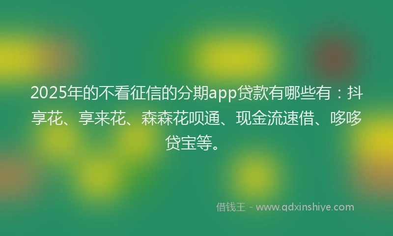 2025年的不看征信的分期app贷款有哪些有：抖享花、享来花、森森花呗通、现金流速借、哆哆贷宝等。