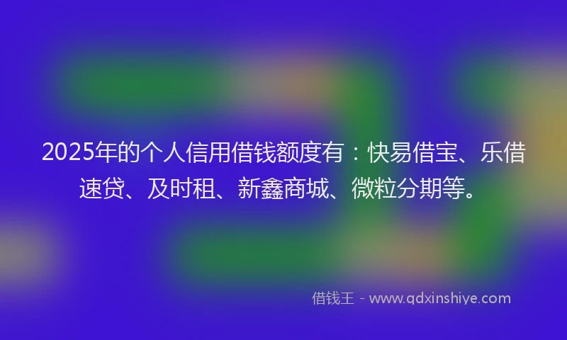 2025年的个人信用借钱额度有：快易借宝、乐借速贷、及时租、新鑫商城、微粒分期等。