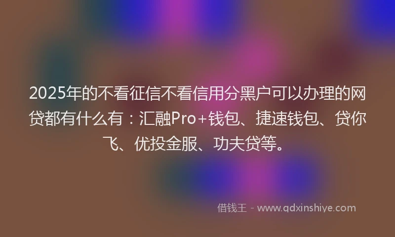 2025年的不看征信不看信用分黑户可以办理的网贷都有什么有：汇融Pro+钱包、捷速钱包、贷你飞、优投金服、功夫贷等。