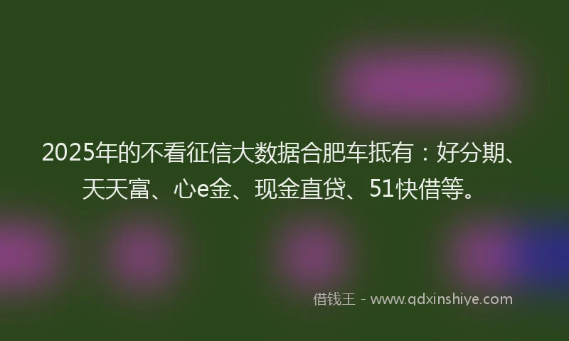 2025年的不看征信大数据合肥车抵有：好分期、天天富、心e金、现金直贷、51快借等。
