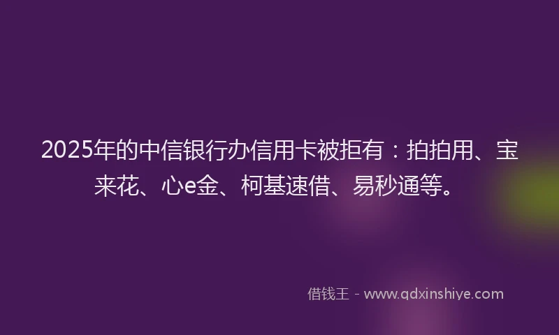 2025年的中信银行办信用卡被拒有：拍拍用、宝来花、心e金、柯基速借、易秒通等。