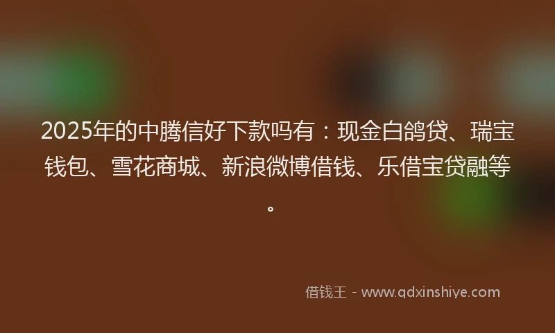 2025年的中腾信好下款吗有:现金白鸽贷、瑞宝钱包、雪花商城、新浪微博借钱、乐借宝贷融等。