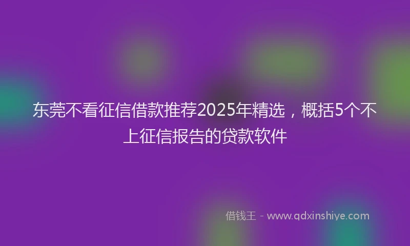东莞不看征信借款推荐2025年精选，概括5个不上征信报告的贷款软件