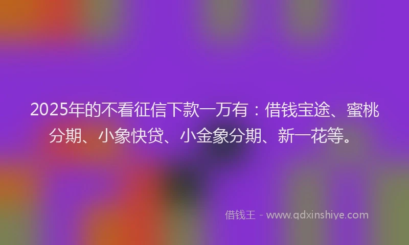 2025年的不看征信下款一万有：借钱宝途、蜜桃分期、小象快贷、小金象分期、新一花等。