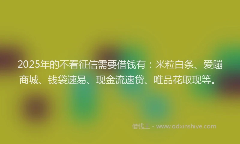 2025年的不看征信需要借钱有：米粒白条、爱蹦商城、钱袋速易、现金流速贷、唯品花取现等。