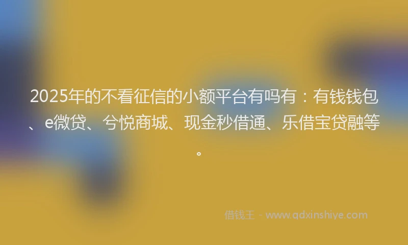 2025年的不看征信的小额平台有吗有：有钱钱包、e微贷、兮悦商城、现金秒借通、乐借宝贷融等。
