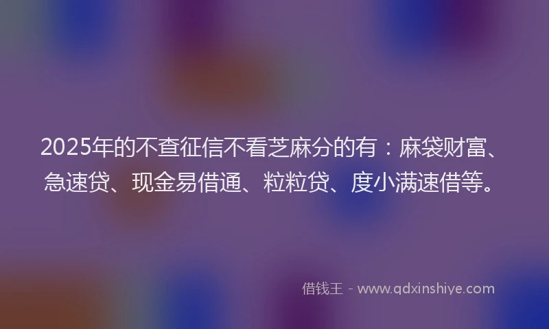 2025年的不查征信不看芝麻分的有：麻袋财富、急速贷、现金易借通、粒粒贷、度小满速借等。
