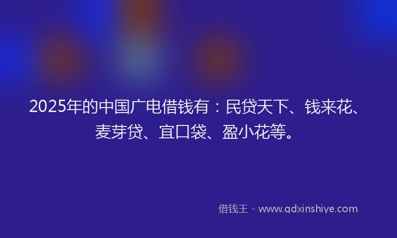 2025年的中国广电借钱有：民贷天下、钱来花、麦芽贷、宜口袋、盈小花等。