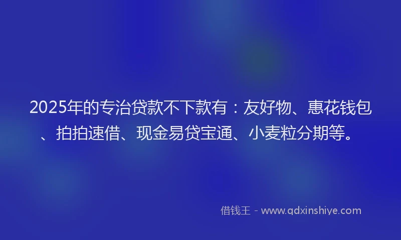 2025年的专治贷款不下款有：友好物、惠花钱包、拍拍速借、现金易贷宝通、小麦粒分期等。