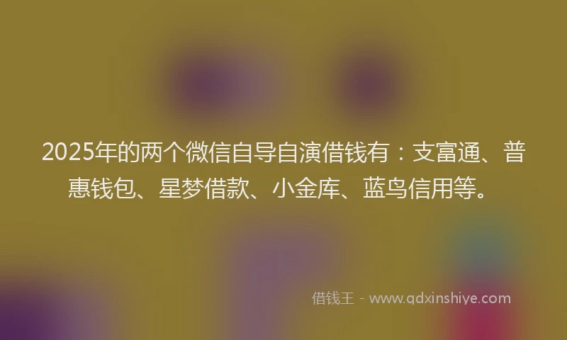 2025年的两个微信自导自演借钱有：支富通、普惠钱包、星梦借款、小金库、蓝鸟信用等。