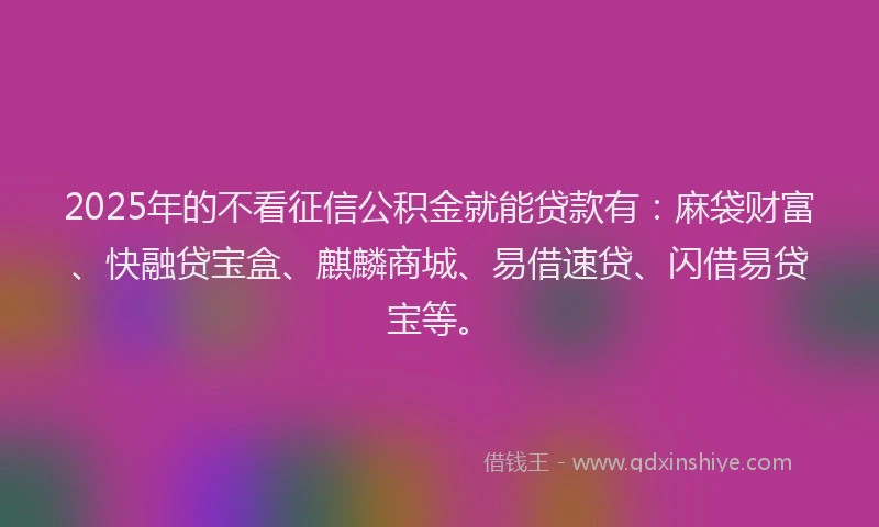 2025年的不看征信公积金就能贷款有：麻袋财富、快融贷宝盒、麒麟商城、易借速贷、闪借易贷宝等。